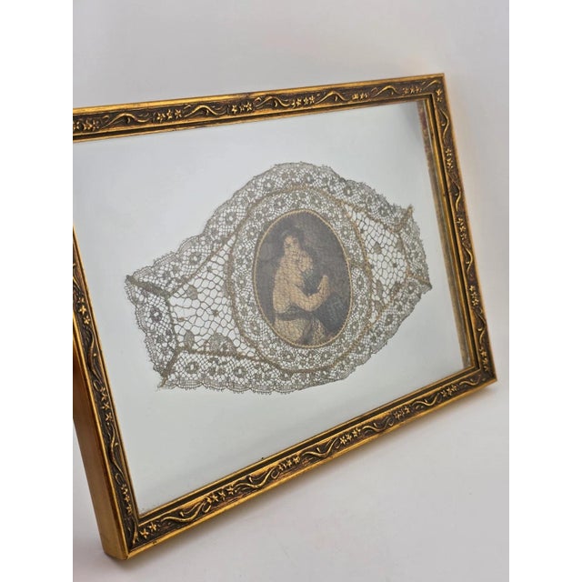 Textile Ultra Rare Antique 1820s Lace Mounted Portrait Watercolor on Ivory Georgian Art For Sale - Image 7 of 12