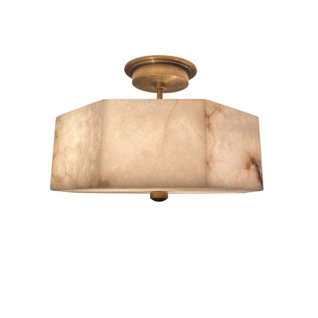 Alabaster Late 20th Century Modern Alabaster & Brass Flush Mount Ceiling Light For Sale - Image 8 of 9