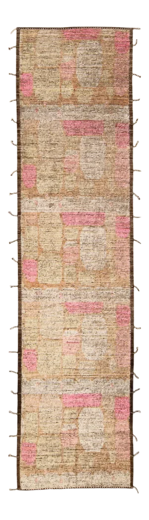 Boho Modern Moroccan Style Handmade Abstract Designed Brown Wool Runner