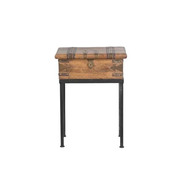 This Vintage Anglo-Indian Teak Small Chest on Iron Legs/Side Table is crafted from solid teakwood, featuring hand-forged...