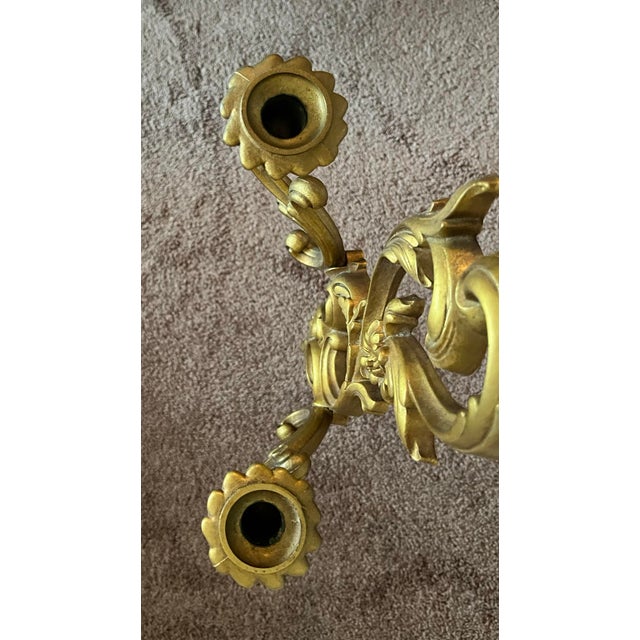 Hollywood Regency Superb Vintage 1960s Gold Double Candle Wall Sconce - Hollywood Regency Charm! (3 Available) For Sale - Image 3 of 6