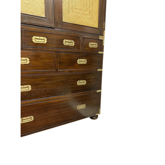Wood Late 20th Century Campaign Rattan Linen Press For Sale - Image 7 of 14