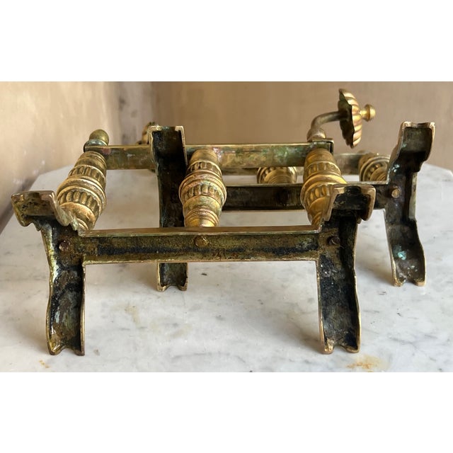 19th Century Brass Aesthetic Flower Form Fireplace Andirons / Tool Rests-a Pair For Sale - Image 10 of 10