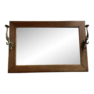 Antique Tiger Oak Beveled Wall Mirror Brass Hooks, Turn of the Century