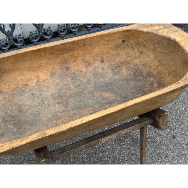 1930s Large Fruitwood Trog or Dough Bowl on Oak Stand For Sale - Image 5 of 8