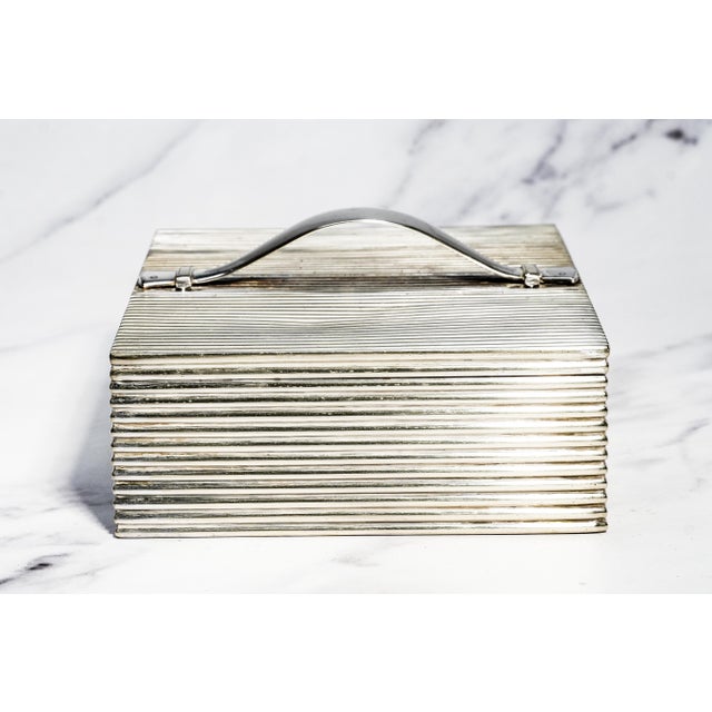 Handsome English Antique Ribbed Silverplate Tobacco Cigar Cigarette Box Home Decor For Sale - Image 13 of 15