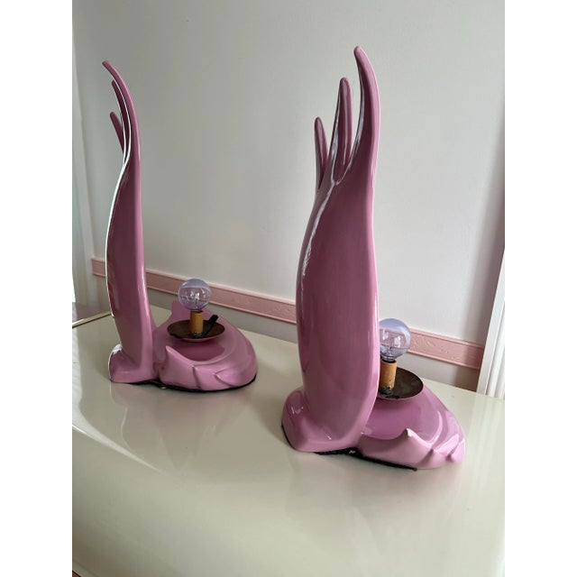 1980s 1980 Pink Flame Art Deco Lamps - a Pair For Sale - Image 5 of 12