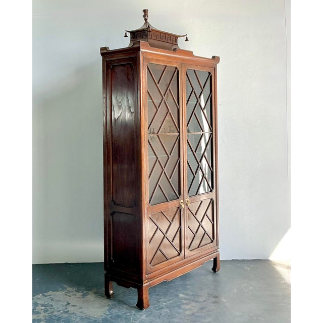 Wood Vintage Asian Tomlinson Greek Key Pagoda Cabinet For Sale - Image 7 of 11