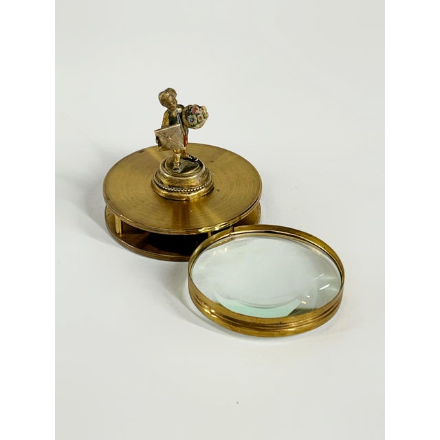 Art Deco Vintage Brass Magnifying Glass Paper Weight For Sale - Image 3 of 11