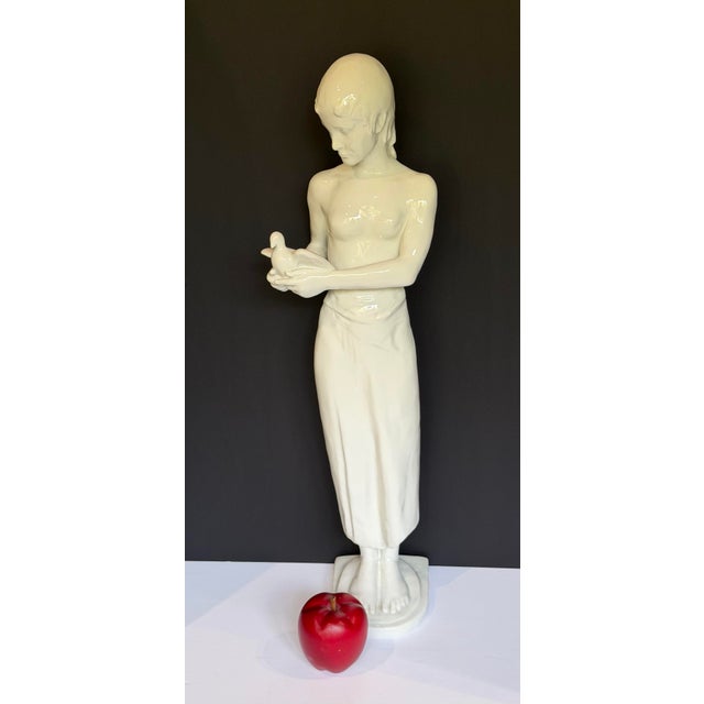 Mid-Century Modern Vintage Rosenthal Blanc De Chine Porcelain Girl With Dove Figure Sculpture For Sale - Image 3 of 12