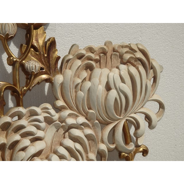 Large 49" Tall Vintage French Country Syroco Gold Flower Wall Plaque Picture For Sale - Image 10 of 18