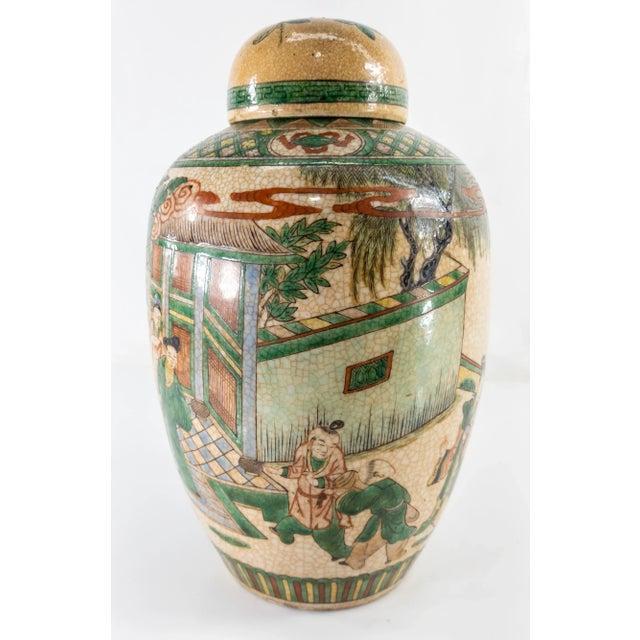 Ceramic Chinese Famille Verte Beige Crackled Vase or Urn for a Lamp For Sale - Image 7 of 13