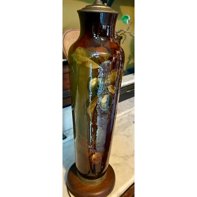 1920s Monumental 35" Antique Artist-Signed Weller Louwelsa Art Pottery Table Lamp by William Haubrich For Sale - Image 5 of 12