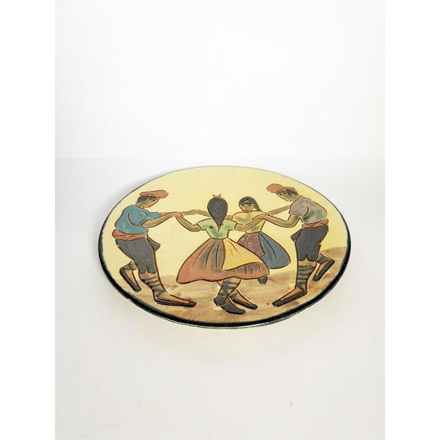Rustic Ceramic Dish with Dancers Decoration, France, 1960s For Sale - Image 3 of 13