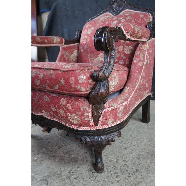 Antique Victorian Carved Mahogany Baroque Rococo Fauteuil Parlor Armchair For Sale - Image 9 of 14