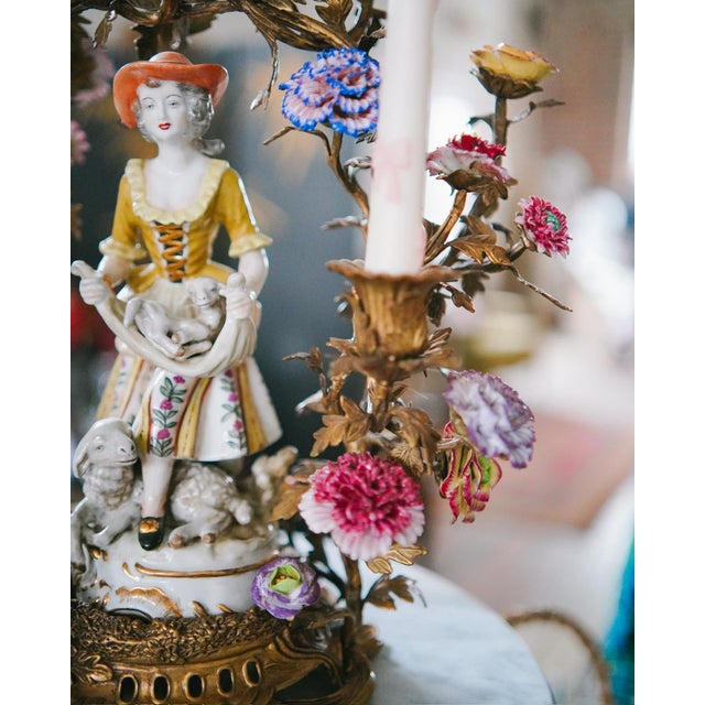 Rococo French Rococo Bronze and Porcelain Sheperdess Candleabra For Sale - Image 3 of 8