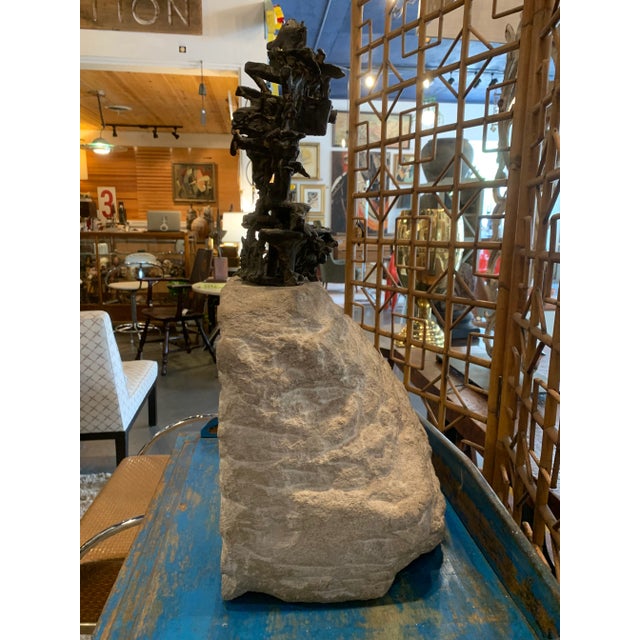 Mid 20th Century Mid 20th Century Abstract Bronze Brutalist Sculpture on Stone Base For Sale - Image 5 of 11