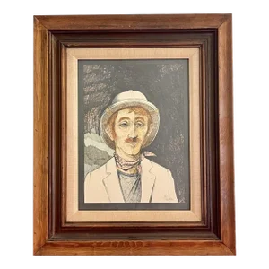 1970s “Blimey Limey” Mort Kuff Watercolor Pen and Ink Portrait Painting, Framed