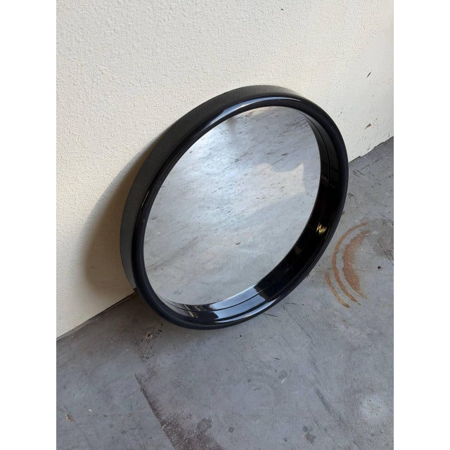 Vintage Danish Modern Round Wall Mirror Black Frame Minimalist Denmark 16” For Sale - Image 4 of 7