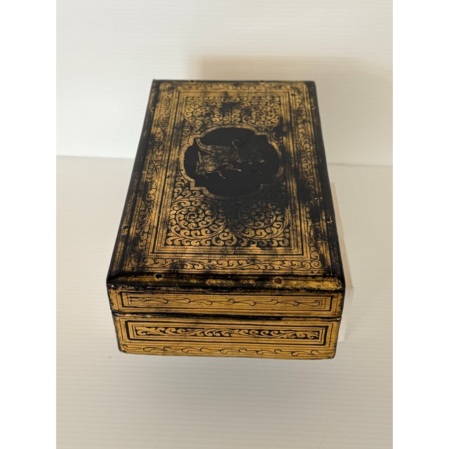 Wood Victorian Anglo-Indian Hand-Gilt Lacquer Jewelry Box, Kashmir Circa 1880 For Sale - Image 7 of 12