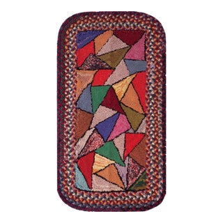 1920s Colorful Abstract Antique American Hooked Rug 1'10" X 3'5" Braided Wool Carpet For Sale