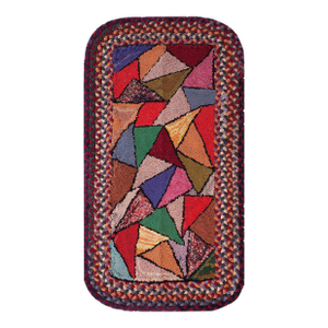 1920s Colorful Abstract Antique American Hooked Rug 1'10" X 3'5" Braided Wool Carpet