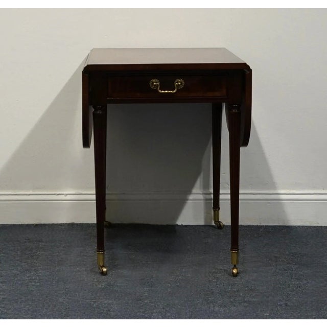 Traditional Late 20th Century Bernhardt Furniture Centennial Collection Banded Flame Mahogany Traditional Style 42" Drop Leaf Accent End Table For Sale - Image 3 of 12