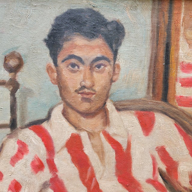 Mid-Century Modern Portrait of a Handsome Soccer Player, Oil on Canvas For Sale - Image 3 of 4