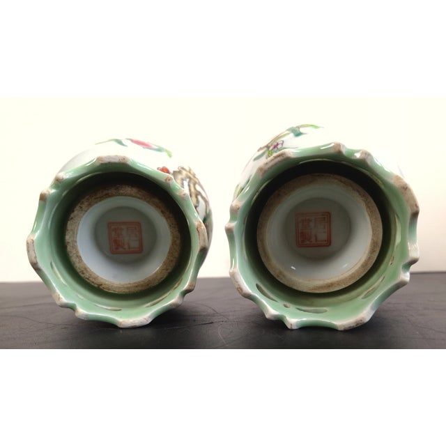 Celadon A Pair of Chinese Porcelain Rotating Auspicious Tianqiupings For Sale - Image 8 of 11