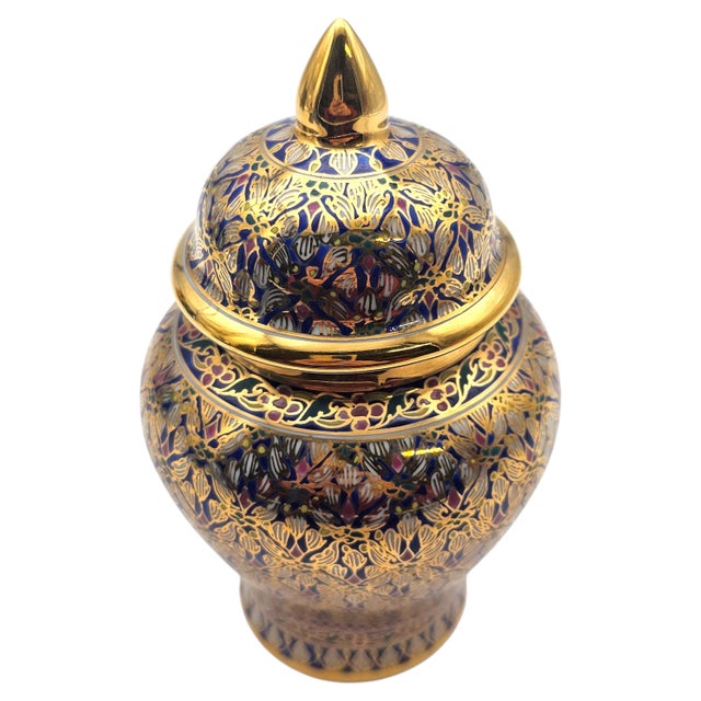 Late 20th Century Thai Benjarong Hand-Painted Gilt Porcelain Covered Jar 6.6" For Sale In San Francisco - Image 6 of 17