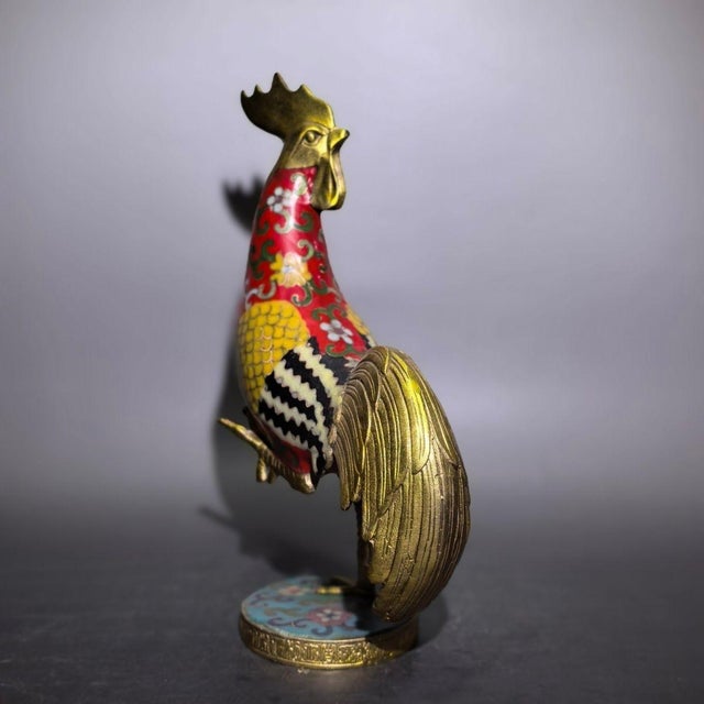 Late 19th Century Cloisonné Enamel Rooster Statue, Gilt Bronze Figure, 1.11kg For Sale - Image 4 of 9