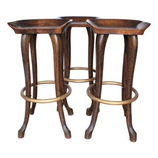 MCM Jean of Topanga Carved Bar Stools/Set of Three For Sale