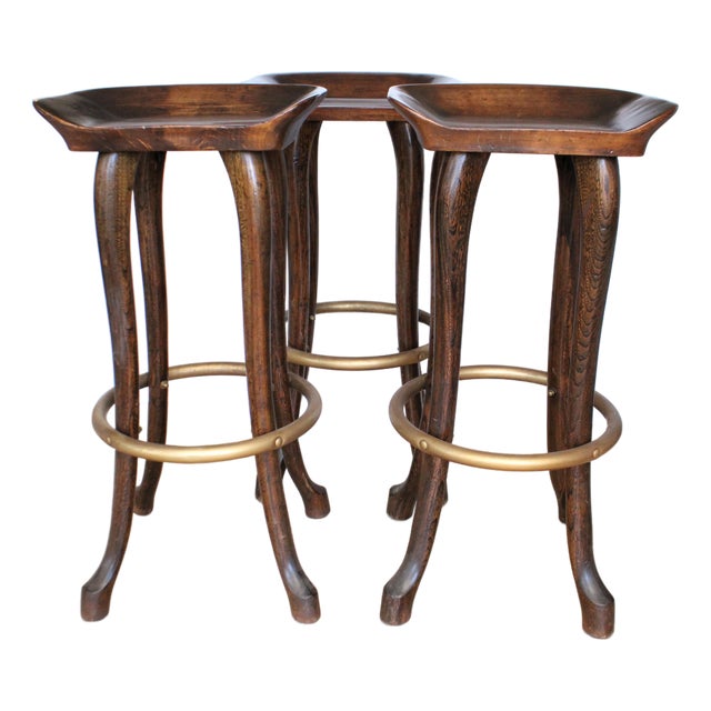 MCM Jean of Topanga Carved Bar Stools/Set of Three For Sale