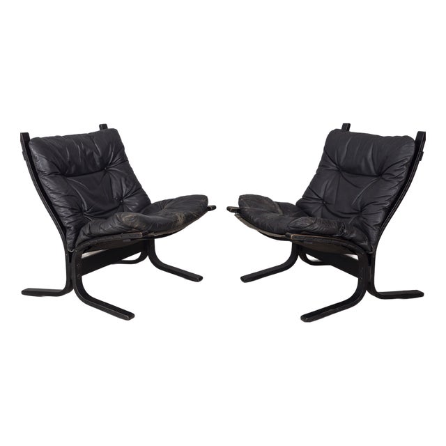 Vintage Siesta Armchairs in Leather by Ingmar Relling for Westnofa, 1970s, Set of 2 For Sale