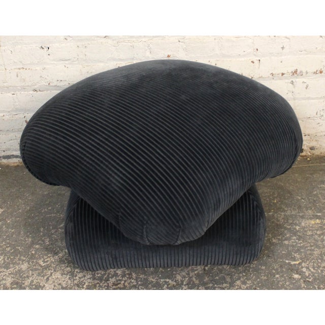 Mid 20th Century Mid-Century Modern Blue Corduroy Barrel Swivel Chair and Ottoman For Sale - Image 5 of 13