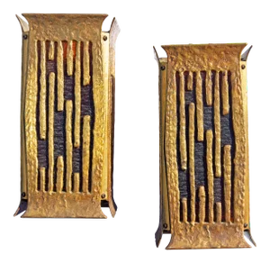 1920's Bronze Modernist Hanging Lantern Pendant Lights - a Pair