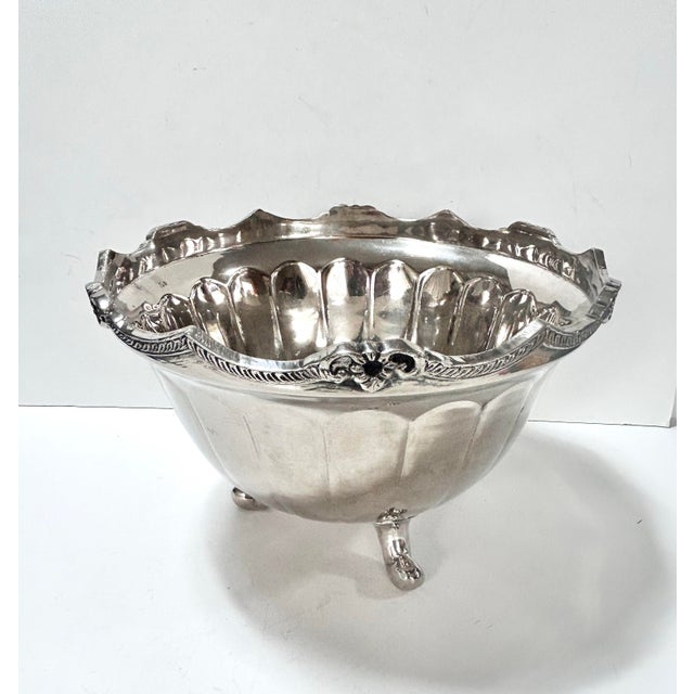 Victorian Vintage Silverplate Footed Centerpiece Bowl With Scalloped Floral Rim For Sale - Image 3 of 11