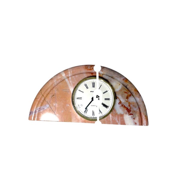 Late 20th Century Art Deco Staiger Quartz West Germany Mantel Clock Half-Moon Pink Marble Base For Sale - Image 5 of 9