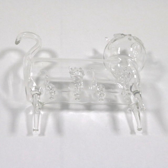 Transparent Mid-Century Vintage Hand Blown Art Glass Cat With 2 Kittens Inside Figurine For Sale - Image 8 of 13