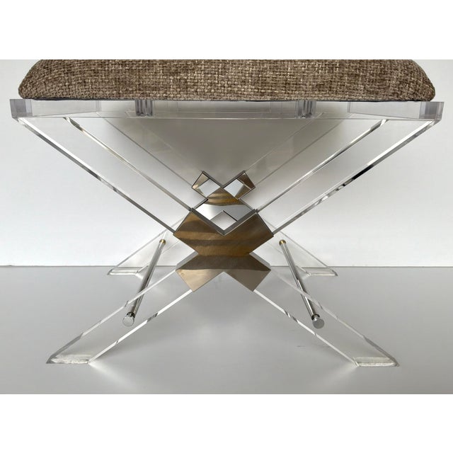 Modern Port 68 Modern Taupe and Acrylic Crossing Bench For Sale - Image 3 of 3
