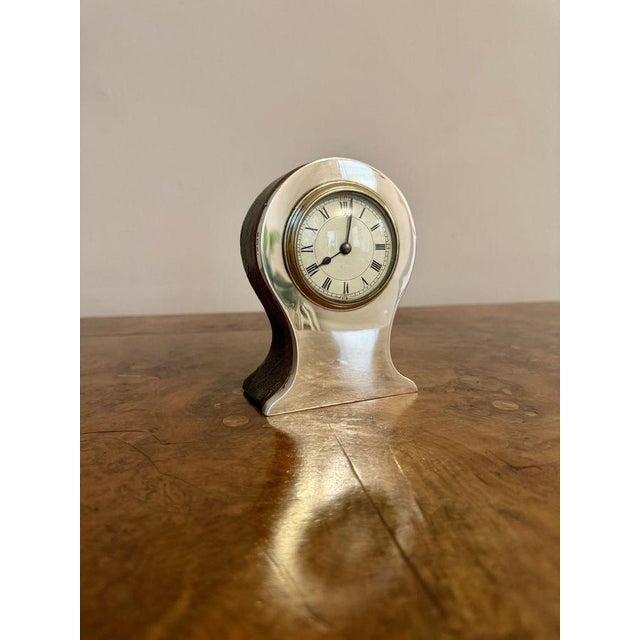 Metal Antique Silver Hallmarked Mantle Clock, 1900 For Sale - Image 7 of 7