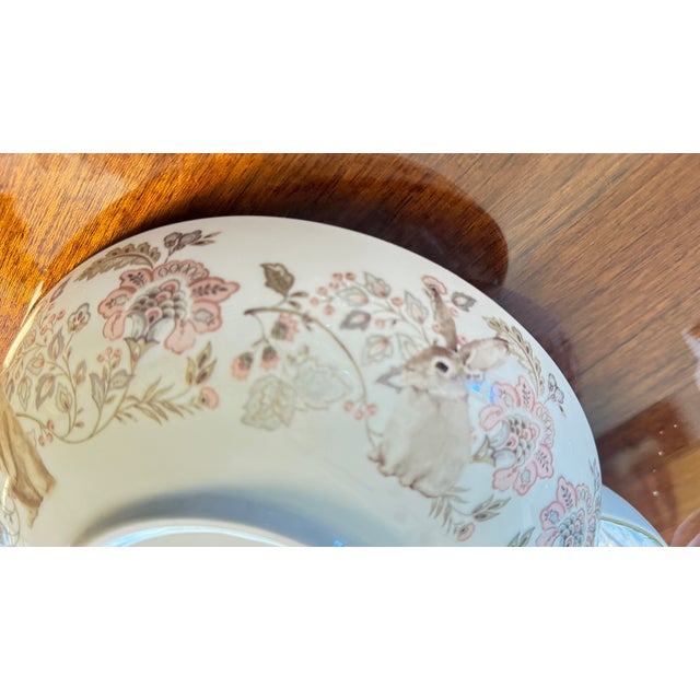 1990s Porcelain Bunny Bowl, Blue Floral Interior, Gold Trim, by Envogue, 8.5" Diameter 4 Pc For Sale - Image 14 of 15