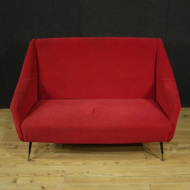 1960s Italian Sofa in Red Velvet, 1960s For Sale - Image 5 of 13