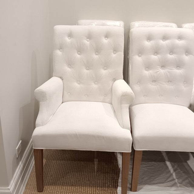 High Quality Velvet Upholstered High Back and Rolled Top Dining Chairs - Set of 10 For Sale - Image 10 of 18
