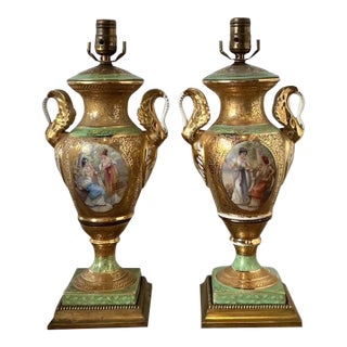 Vintage French Gilt Swan Lamps - A Pair For Sale