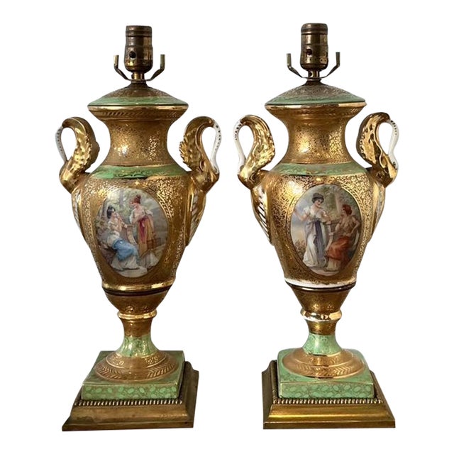 Vintage French Gilt Swan Lamps - A Pair For Sale