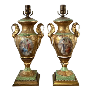 Vintage French Gilt Swan Lamps - A Pair