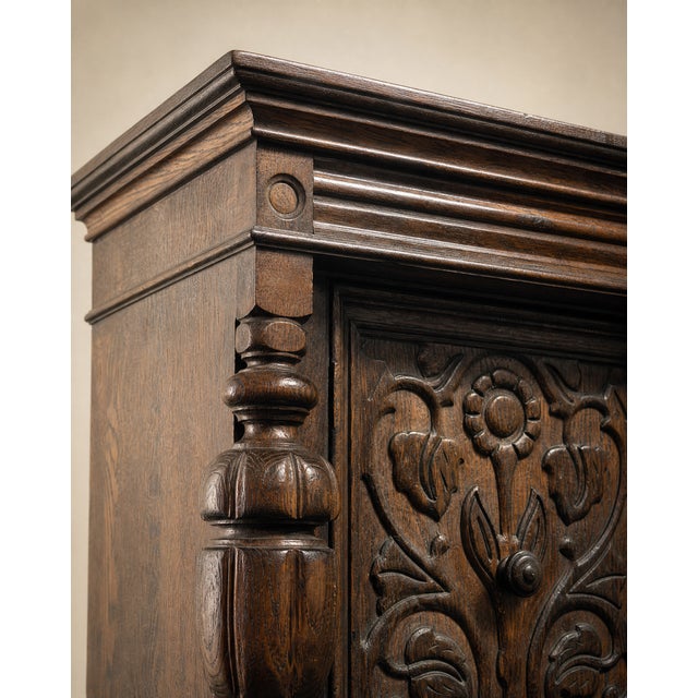 Early 20th Century Carved Oak Jacobean Revival Cabinet For Sale In Los Angeles - Image 6 of 8
