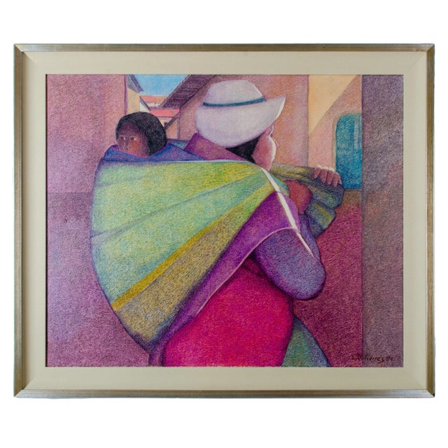 Textile "Woman With Child" by Ernesto Gutierrez Oil on Canvas For Sale - Image 7 of 7