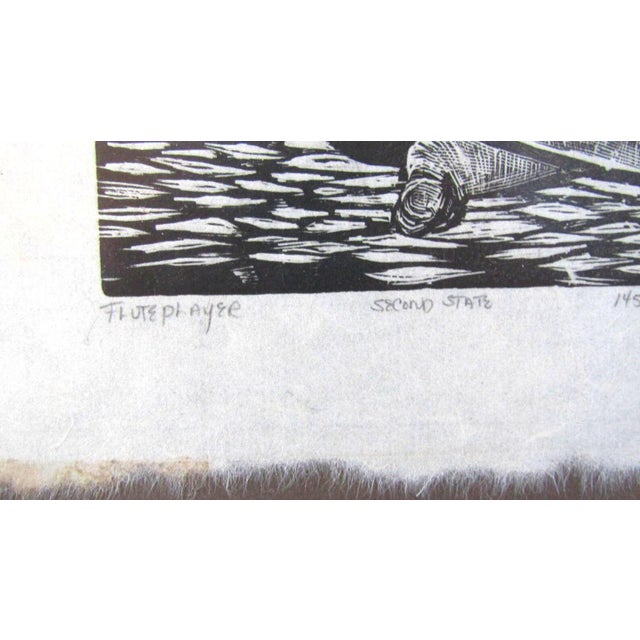 Ruth Leaf "Flute Player" Signed Woodcut Print 2nd State 145/150 Mid Century Art For Sale - Image 4 of 6